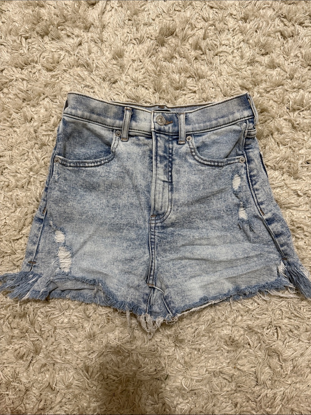 Express Light Blue Distressed Frayed Denim Shorts